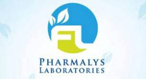 Alt text: Pharmalys Laboratories logo with blue and green leaves.