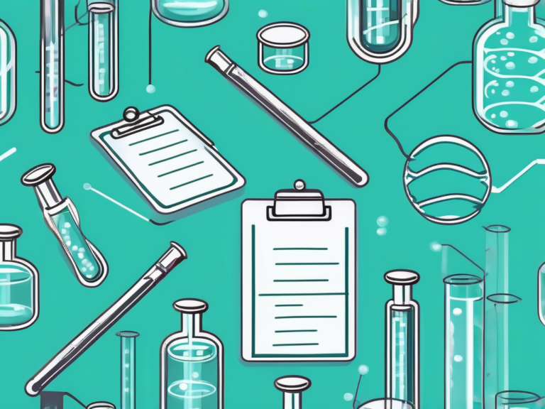Stylized lab equipment with clipboards, representing experimental groups in clinical research.