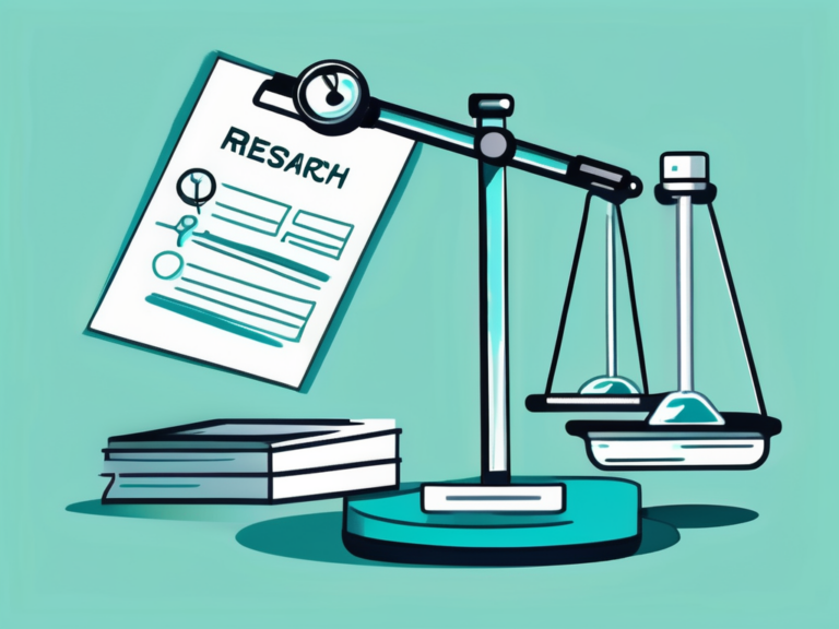 Research ethics document on a scale next to books.