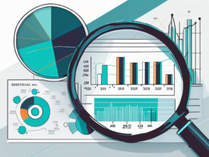Magnifying glass over statistical graphs and charts.